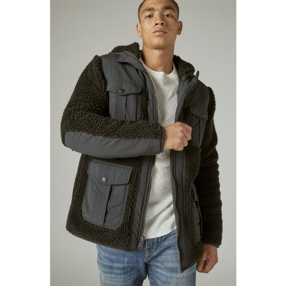 Lucky Brand‎ | Hooded Sherpa Jacket in Black Sz. S
